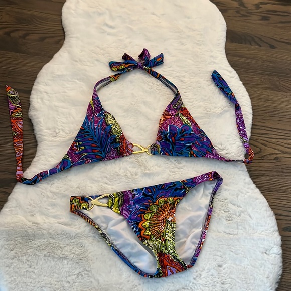 ABS Allen Schwartz Other - ABS 2 piece halter swim suit with gold metal hardware